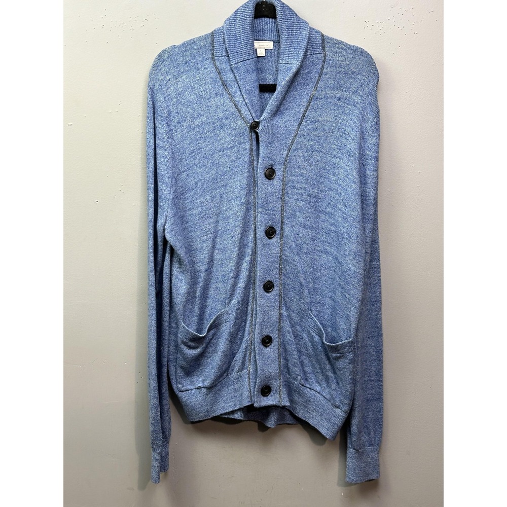 Gap Cardigan Sweater Mens Large Blue Knit Collared Button Front Pockets Casual